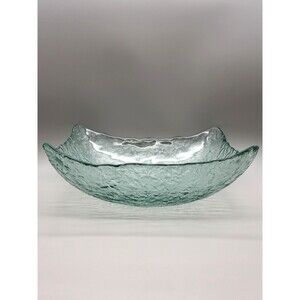 VTG San Miguel Style Recycled Ice Glass Square Bowl Pale Aqua Green Bark 12” MCM